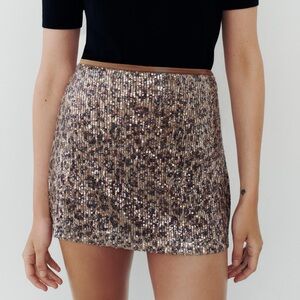 Zara Cheetah Sequin Mini Skirt